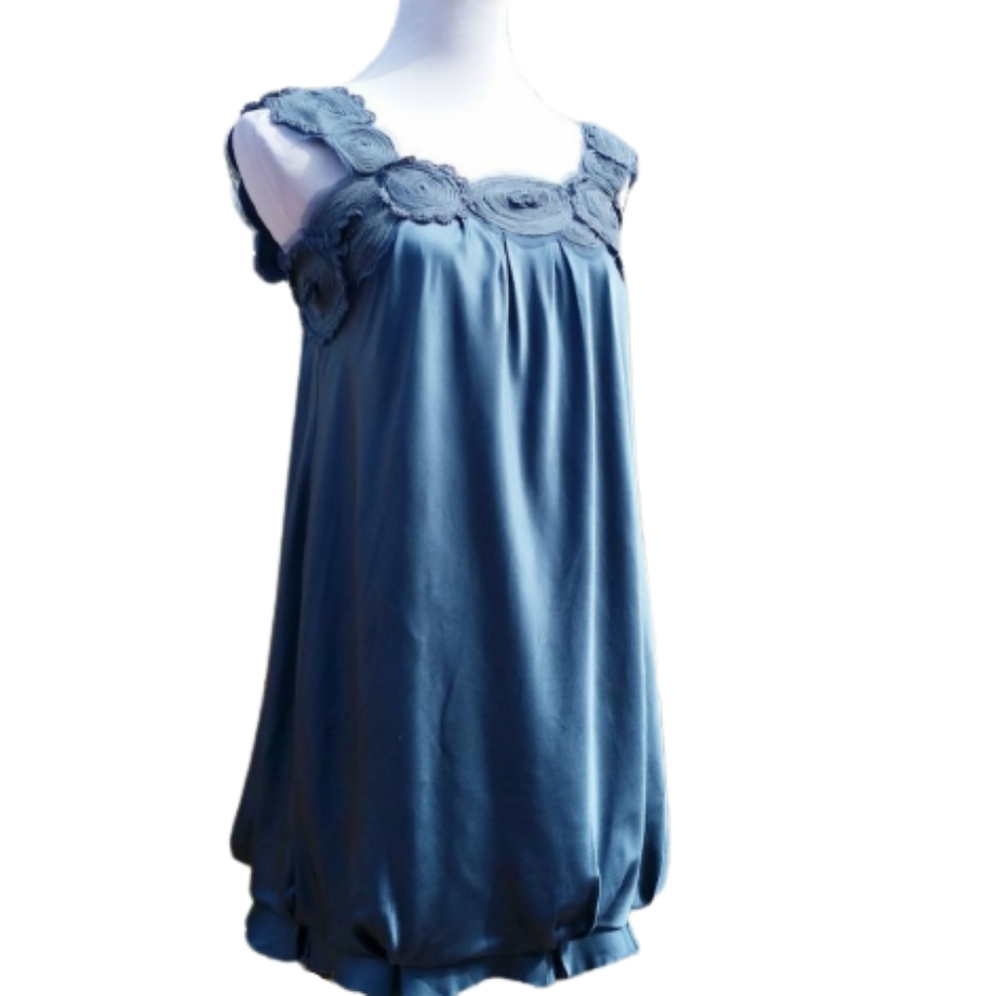 Dress Silk Y2K Blue Bubble Hem Rosette BCBGMAXAZRIA Sz S